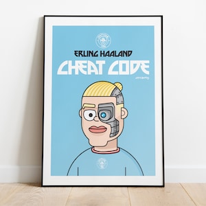 Erling Haaland Cheat Code Manchester City A3 Wall Art Poster: 12x17&quot;