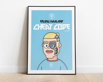 Erling Haaland Cheat Code Manchester City A3 Wall Art Poster: 12x17"