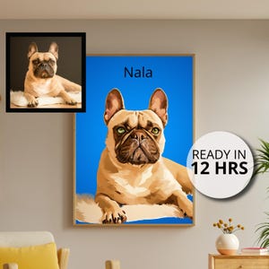 Aangepast portret Franse bulldog | Gepersonaliseerde hondenprint | Digitale download Franse bulldog | Cadeau hondenliefhebber | Muurkunst Franse bulldog