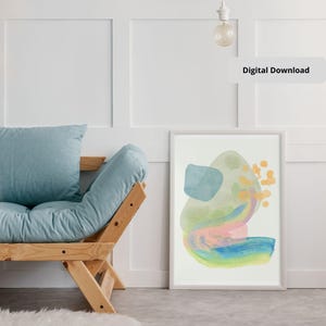 Abstract Printable Wall Art, Beige cream, Green, Blue, orange abstract painting, Large Size Minimalist Print, Modern Wall Decoration