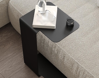 Modern Steel Side Table, Powder Coated, Custom Size, Black White Accent Table