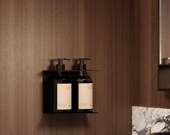 Soporte moderno ajustable para dos botellas – Organizador deslizante de pared, estante dispensador que ahorra espacio, almacenamiento minimalista
