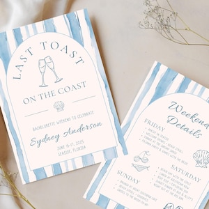 Carte d'itinéraire pour l'enterrement de vie de jeune fille « Last Toast on the Coast » – personnalisable et imprimable