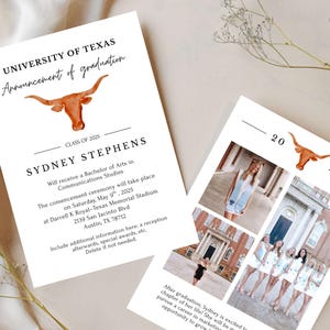 Anuncio de graduación de la Universidad de Texas: personalizable e imprimible.