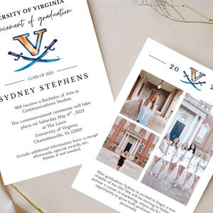 Faire-part de remise des diplômes de l'Université de Virginie - personnalisable et imprimable :