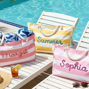 Personalized Beach Tote Bag with Zipper, Custom Large Pool Bag for Towels, Bridesmaid Proposal Gift, Bachelorette Girls Trip Favor