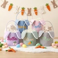 Custom Easter Basket with Name, Corduroy Bunny Ear Bucket, Personalized Basket for Boy Girl, Embroidered Egg Hunt Bag, Spring Nursery Decor