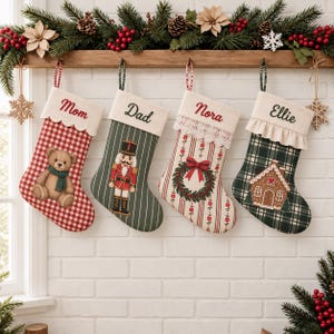 Christmas Stocking with Embroidered Name, Personalized Family Stocking, Coordinated Holiday Mantel Decorations, Christmas Gift for Children