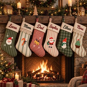 Christmas Stocking with Embroidered Name, Personalized Family Stocking, Coordinated Holiday Mantel Decorations, Christmas Gift for Children