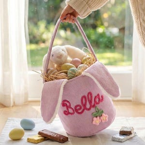 Personalized Easter Basket for Kids,Easter Gift for Boy Girl,Custom Bunny Bag,Embroidered Name Bucket,Childrens Easter Gift,Monogrammed Tote