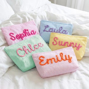 Preppy Cosmetic Bag, Custom Seersucker Makeup Bag, Striped Travel Toiletry Bag, Personalized Beach Pouch, Sorority Gift, Aesthetic Pouch