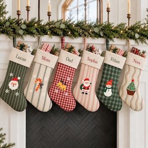 Christmas Stocking with Name on Cuff, Personalized Lace Trim Stocking, Coordinating Family Mantel Decorations, Christmas Gift for Friends