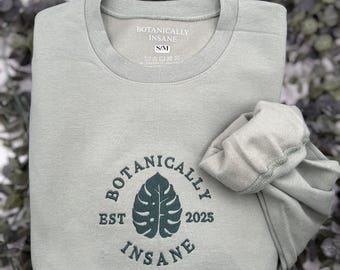 Embroidered Monstera Leaf Crewneck: Plant Lover Sweatshirt
