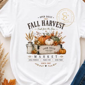 Fall Harvest Market SVG PNG Vector, Farm Fresh Pumpkin Crate Design, Rustic Autumn Farmhouse Clipart, Cozy Fall Graphic Art