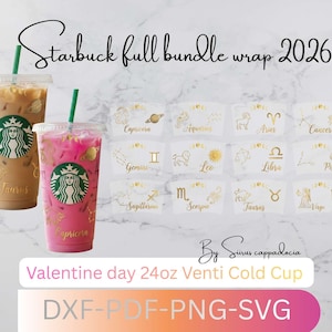 Gold Zodiac Astrology 12 bundle Full Wraps Venti Cold Cup SVG, 24oz Wrap,Full Cut File| Starbucks Cup Template for Cricut & Silhouette DXF