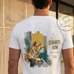 Cheetah Serenity Now SVG PNG AI Vector | Leopard Graphic T Shirt Design | Mindful Living Shirt Print | Boho Jungle Animal Artwork png