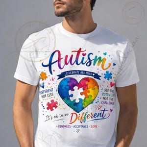 Autism-tröja PNG AI-vektor, autismmedvetenhetströja Svg, annorlunda inte mindre SVG, pusselhjärta Cricut-fil, autismmamma-läraredesign