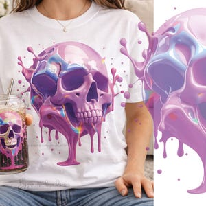 5 Colorful Skull PNG Bundle, Paint Splash Skull Sublimation Design, Watercolor Skull Clipart, Neon Dripping Skull DTF Transfer Digital File