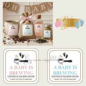A Baby is Brewing Stickers, Baby Shower Stickers Digital, Baby Decor, Editable Tea Baby Shower, SVG,Png,PDF, DXF, Instant Download A4 sheet