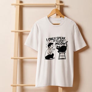 Grappige cartoon-kat-T-shirt | Cute Kitty-tekening T-shirt | Cadeaushirt kattenliefhebber.