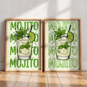 Mojito Wall Art – Vintage Drink Poster with Vertical Text
