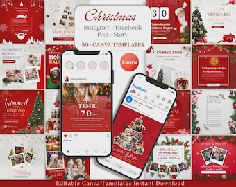 50 Christmas Canva Templates: Holiday Social Media Marketing Kit (Digital Download)