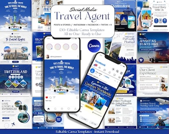 130 Travel Agent Canva Templates | Instagram and Facebook Social Media Posts & Stories (Digital Download)