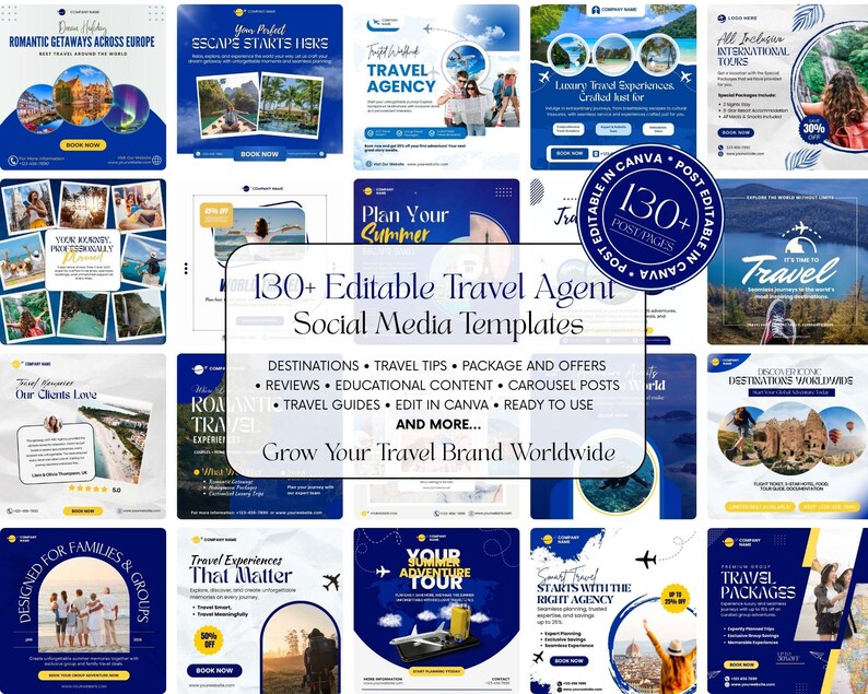 130 Travel Agent Canva Templates | Instagram and Facebook Social Media ...