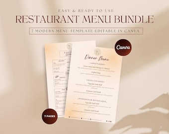 Restaurant Menu Templat | 7 Editable Menu Templates | Printable & Digital PDF | Instant Download