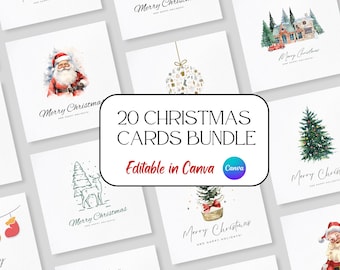 Printable Christmas Cards Bundle | 20 Editable Xmas Cards | Instant Download