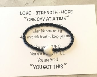 Thinking of you gift, strength bracelet, hope bracelet, inspirational bracelet, heart bracelet, mental health, self love bracelet, survivor