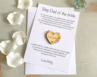 Stepdad Wedding Gift, Wooden Love Token, Thank You Card