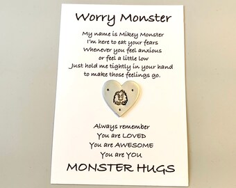 worry monster anxiety pet, stress aid, anxiety heart, school mental health, anxiety gift, children anxiety aid, panic worry stress relief