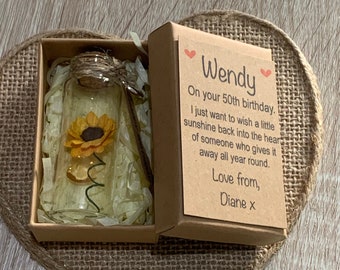 Happy birthday sunflower in a bottle gift, personalised keepsake gift