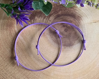 Purple string adjustable wish bracelets x2, purple string anklet, friendship bracelet, simple string bracelet or anklet