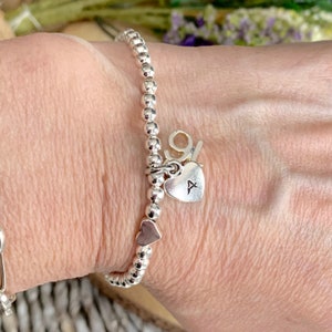 13th birthday beaded initial bracelet, silver teenager heart bracelet, 21st,30th,40th,50th bday Bild 6