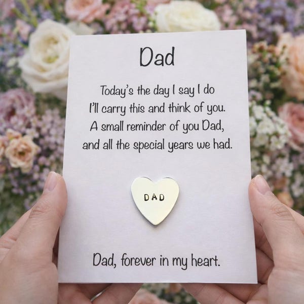 Personalized Dad Memorial Wedding Token: Hand Stamped Heart Keepsake