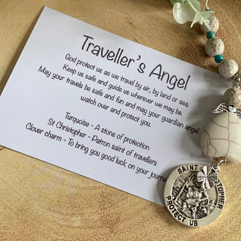 St Christopher guardian angel car mirror charm Angel gift for travellers Leaving home gift Gap year adventures New driver gifts image 4