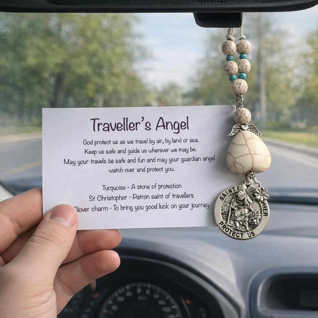 Portachiavi Ispirazionale Con Incisione "May Your Guardian Angel Ride With You" - Regalo Per Autisti E Neopatentati