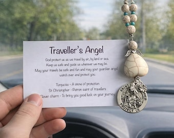 St Christopher guardian angel car mirror charm - Angel gift for travellers - Leaving home gift - Gap year adventures - New driver gifts
