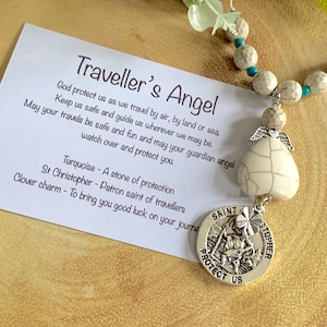 St Christopher guardian angel car mirror charm Angel gift for travellers Leaving home gift Gap year adventures New driver gifts image 2