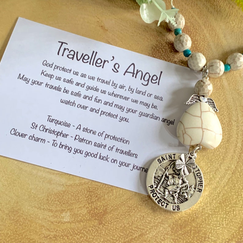 St Christopher guardian angel car mirror charm Angel gift for travellers Leaving home gift Gap year adventures New driver gifts image 2