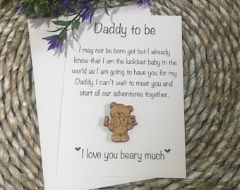 Daddy To Be Card: Gift From Bump With Wooden Teddy