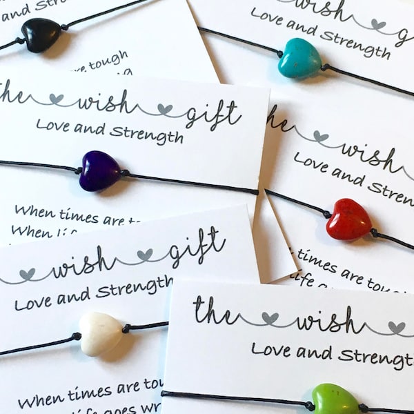 Thinking of you strength Heart Bracelet: Adjustable Cord, Inspirational Gift