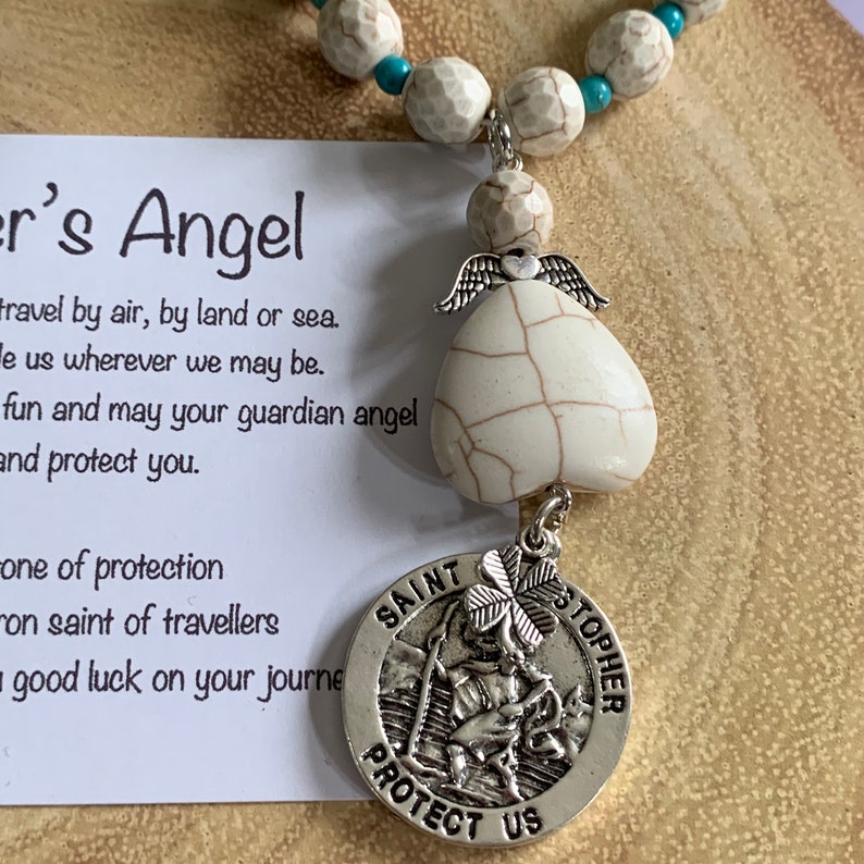 St Christopher guardian angel car mirror charm Angel gift for travellers Leaving home gift Gap year adventures New driver gifts image 3