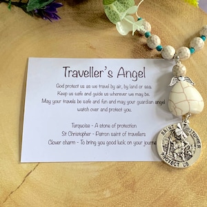 St Christopher guardian angel car mirror charm Angel gift for travellers Leaving home gift Gap year adventures New driver gifts image 1