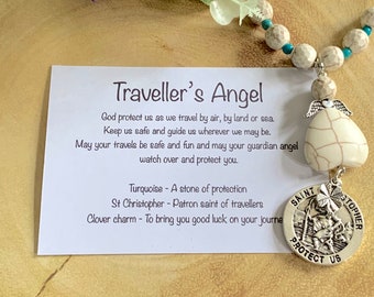 St Christopher guardian angel car mirror charm - Angel gift for travellers - Leaving home gift - Gap year adventures - New driver gifts