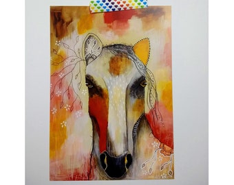 Horse satin finish postcard oversized postcard print painting art print A5 size - Horse
