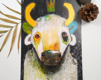 Bull satin sheen postcard oversized postcard poster print painting art print A5 size - Bull