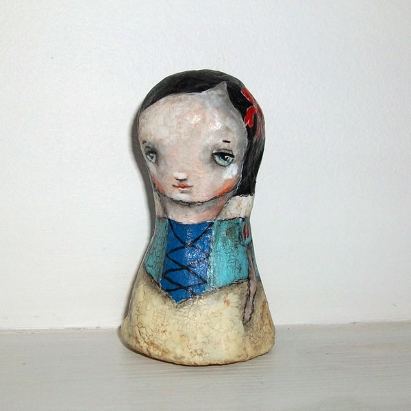 Whimsical art folk art clay doll snow white Mixed media art doll sculpture - Snow White